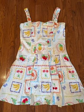 Avec Les Filles White Fruit Print Cotton Mini Dress